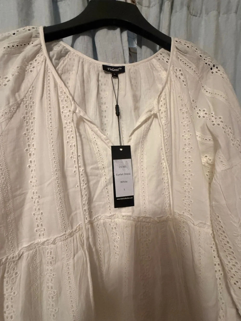 Tolani Ivory Eyelet Tiered Long-Sleeve Midi Dress - Picture 2 of 4